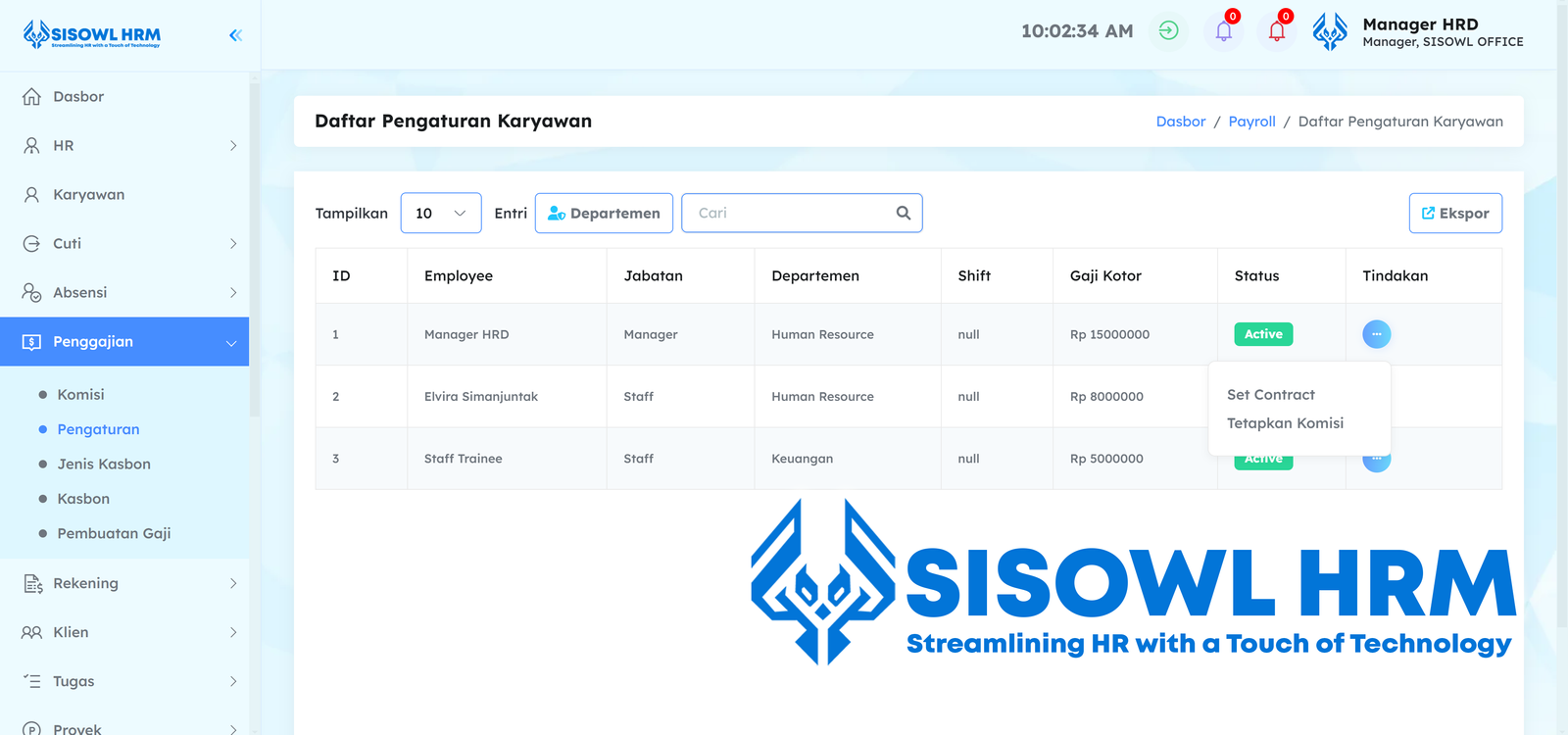 sisowl hrm - menu penggajian